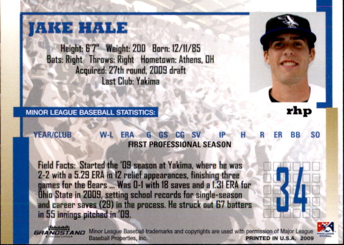 2009 Missoula Osprey Grandstand 16 Jake Hale Athens Ohio OH Baseball