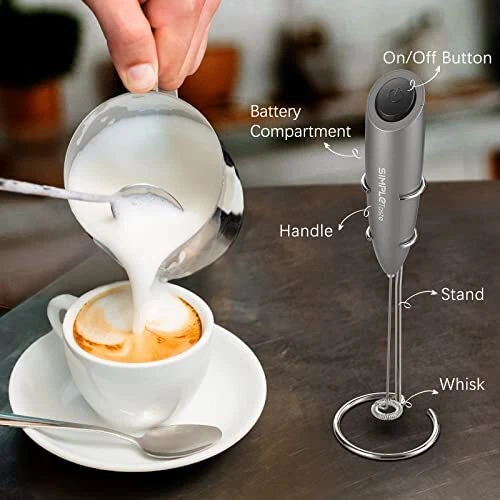 Milk Frother Handheld Battery Operated Electric Foam Maker, Drink Mixer Gray