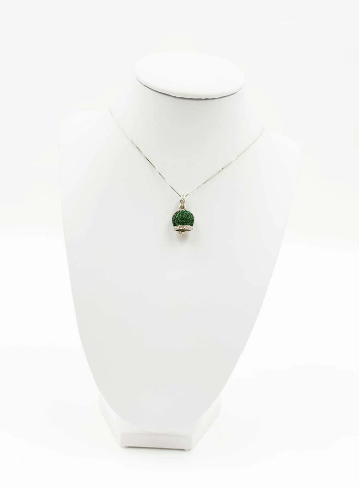 COLLANA CAMPANELLA FULL ZIRCONATA VERDE IN ARGENTO 925 RODIATO IN ORO 18KT - Immagine 2 di 3