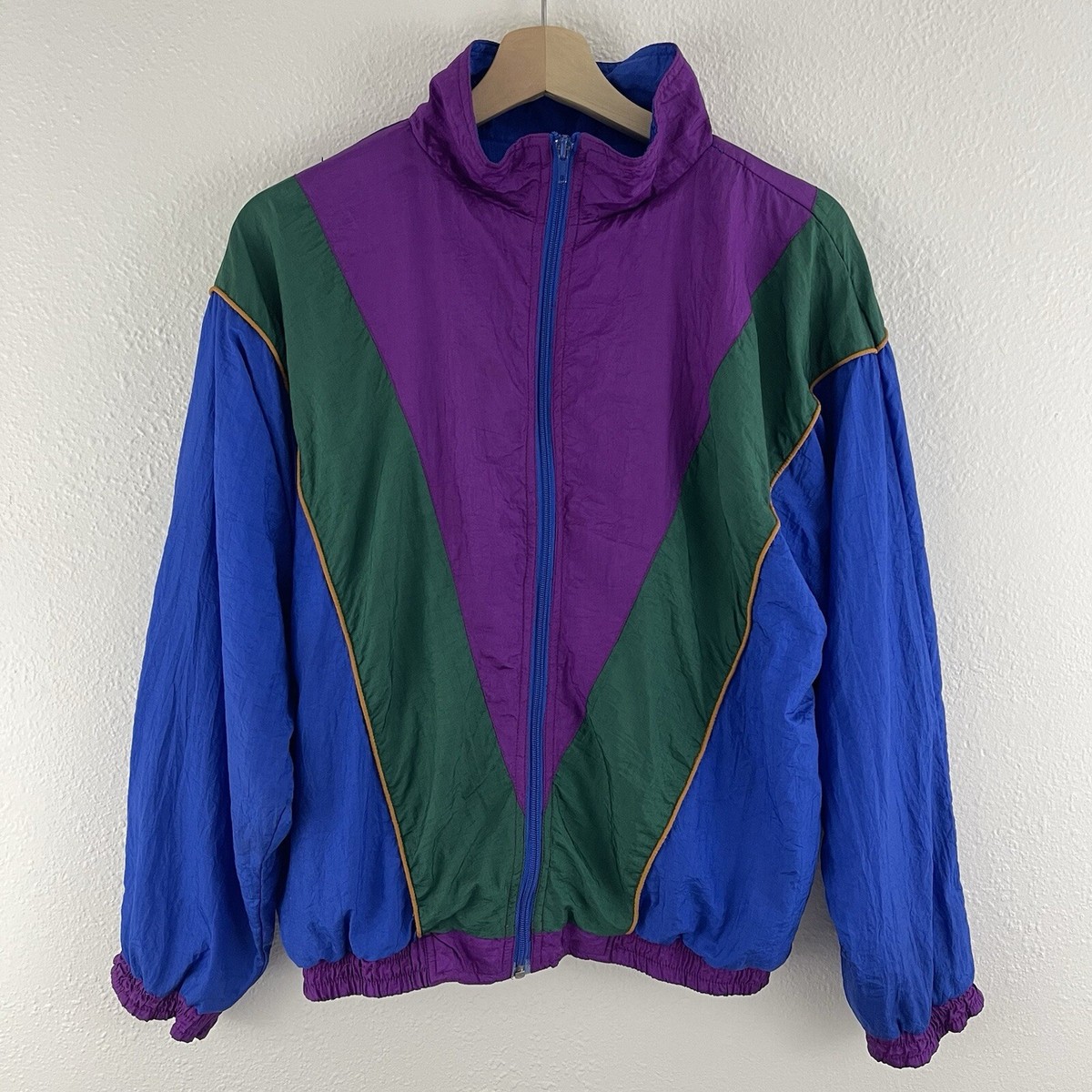 Vintage 90s Purple Blue Green Colorblock Mock Neck Full Zip Vintage 90s Purple Blue Green Colorblock Mock Neck Full Zip