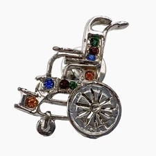 Vintage Silver Tone Multicolor Rhinestone Wheelchair Tack Pin