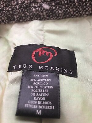 True Meaning Tweed Jacket women's size M Coat nubby yarn frayed collar edges
