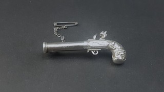 Victorian Sampson Mordan & Stg Silver Flintlock Pistol Propelling Pencil Brooch