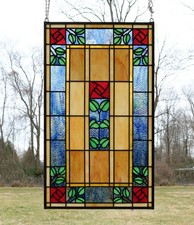 20" x 34" Tiffany Style stained glass window panel Rose Flower glass panel