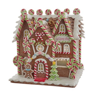 Kurt Adler Battery Operated LED Lighted Gingerbread Lollipop Shop