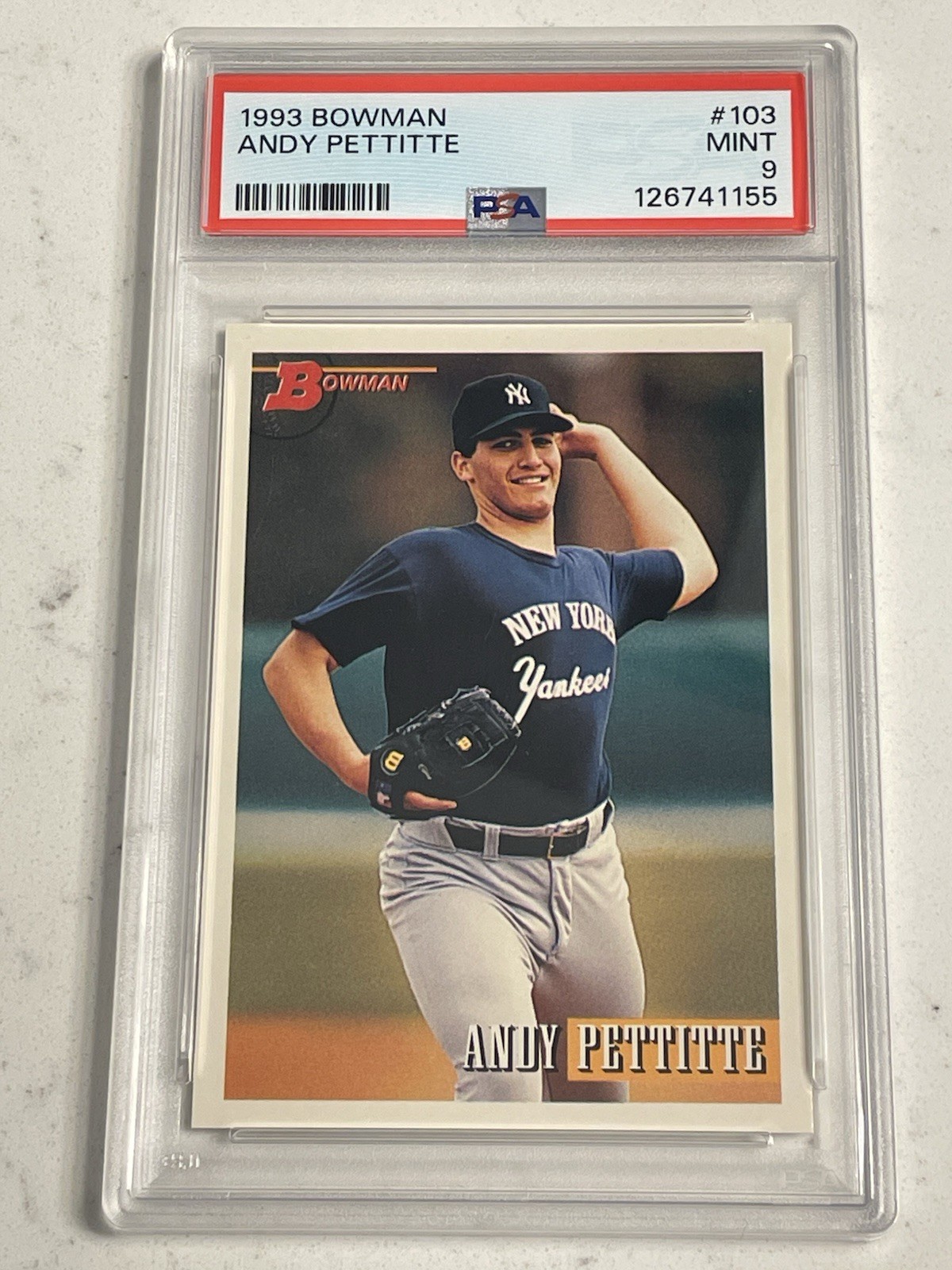 1993 BOWMAN #103 ANDY PETTITTE ROOKIE CARD RC YANKEES PSA 9