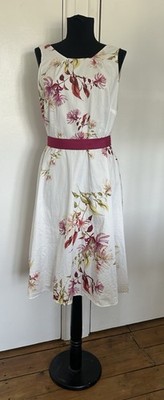 Bonmarche Floral Summer Cotton Dress Size 12 Sleeveless, Lined, Belted