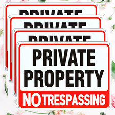 4 Pack Large No Trespassing Signs Private Property, 8X12 Inch Rust Free Aluminum