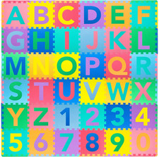 Kids Puzzle Alphabet, Numbers, 36 Tiles and Edges Play Mat, 12" by 12", Abc  12