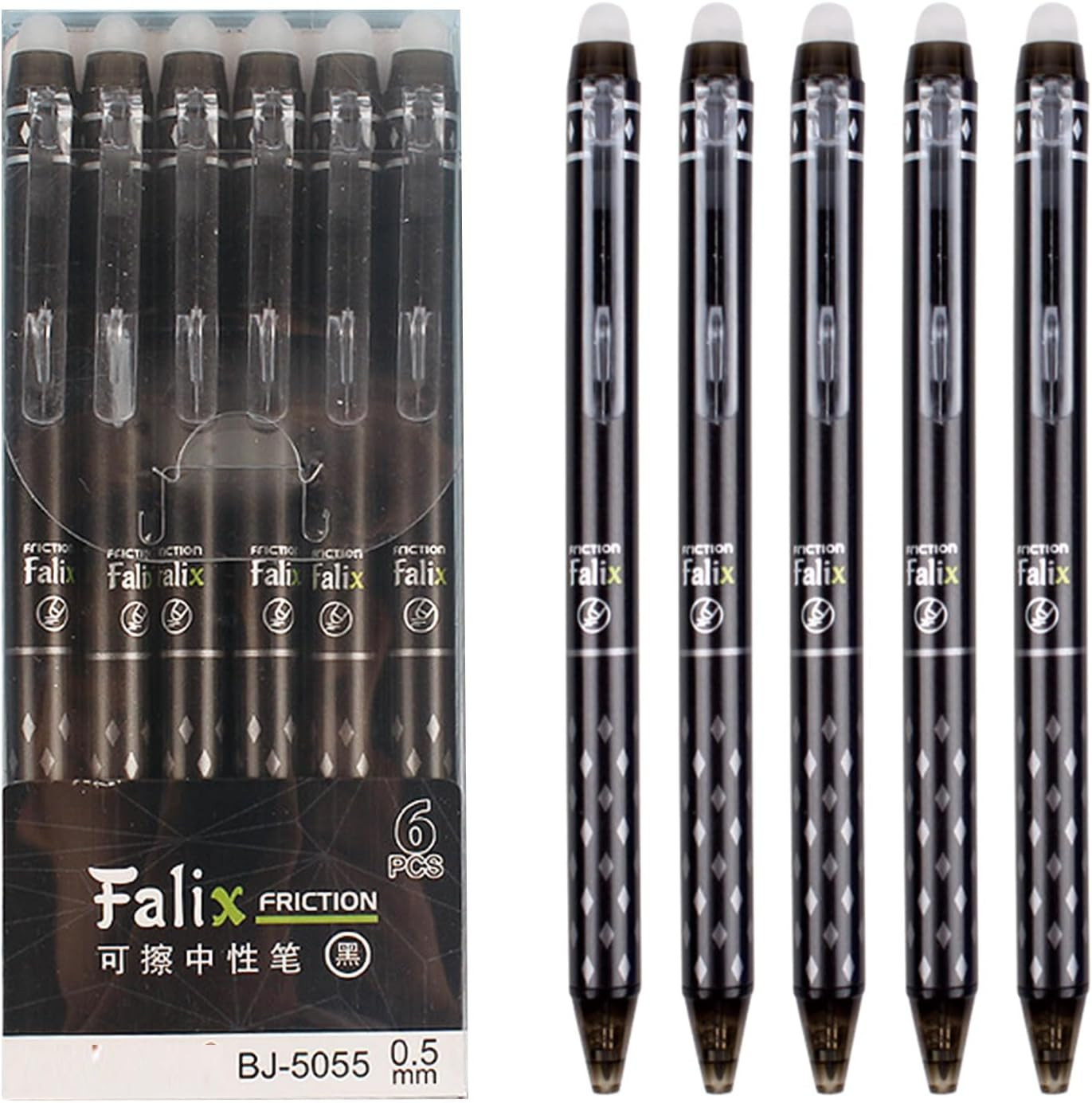 6 Pcs Erasable Gel Ink Retractable Pens - 0.5mm Fine Point, Black Ink, Smooth Wr