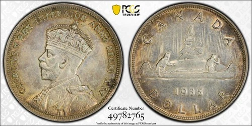 Canada 1935 Silver 1 Dollar PCGS AU King George V Jubilee Coin Toning + Sharp