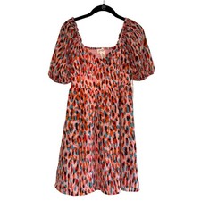 Jessica Simpson Mini Dress Smocked Puff Sleeve Colorful Print Dress S