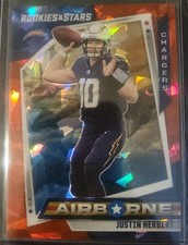 Justin Herbert 2021 Rookies And Stars Airborne RED CRACKED ICE AB-B