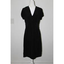 Banana Republic Black 100% Silk Natural Twist Front V-Neck Midi Dress Women's 12