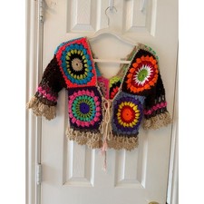 Handmade Crochet Granny Square Jacket Colorful Boho Festival Cardigan
