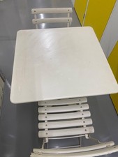 2x Foldable White Metal Tables and 4x Chairs Set