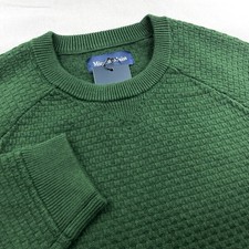 Mizzen Main Wool Blend Chunky Knit Textured Crewneck Sweater Green Large 160