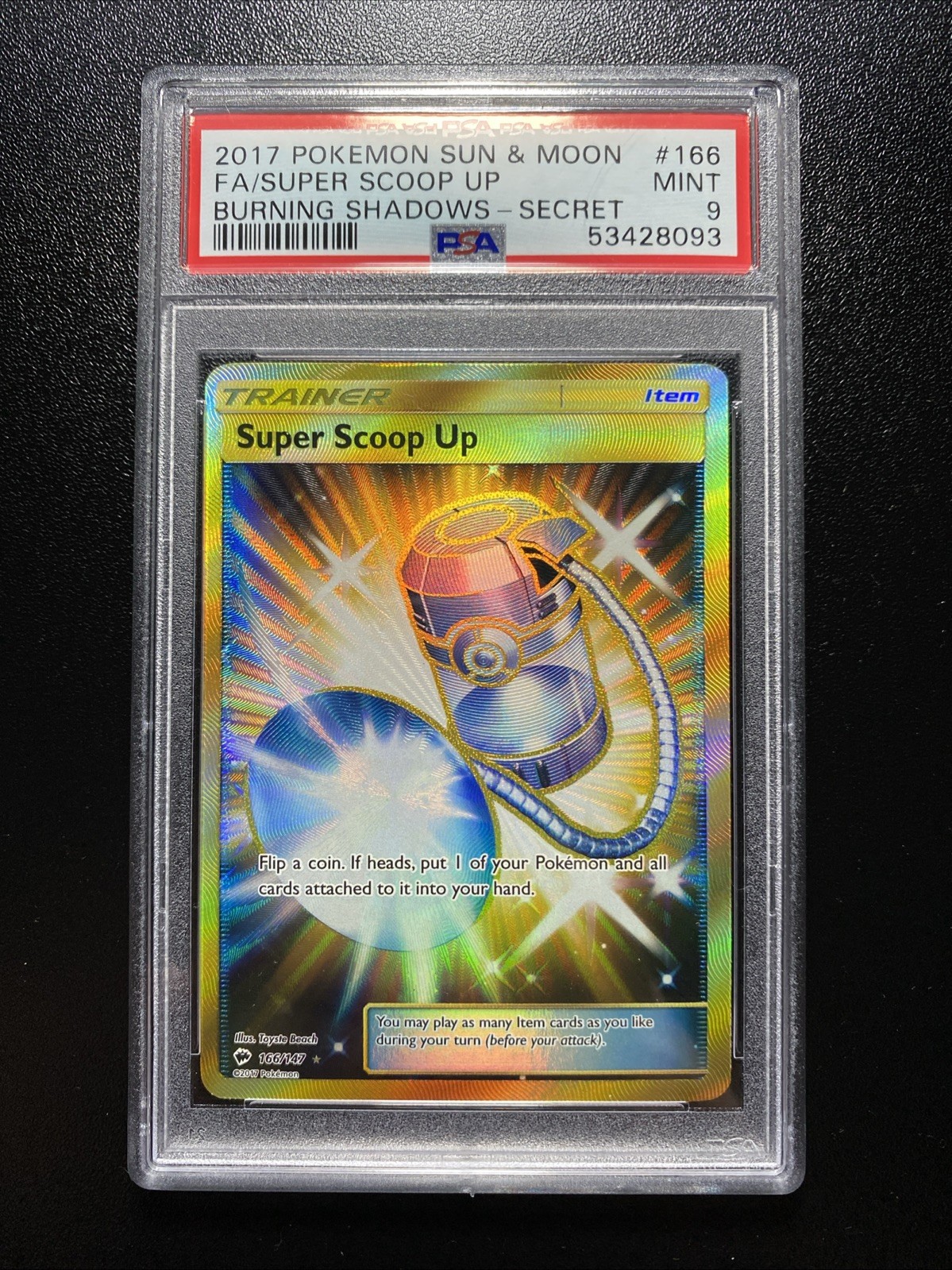 2017 Pokemon Sun & Moon Burning Shadows #166 Super Scoop Up Fa PSA 9