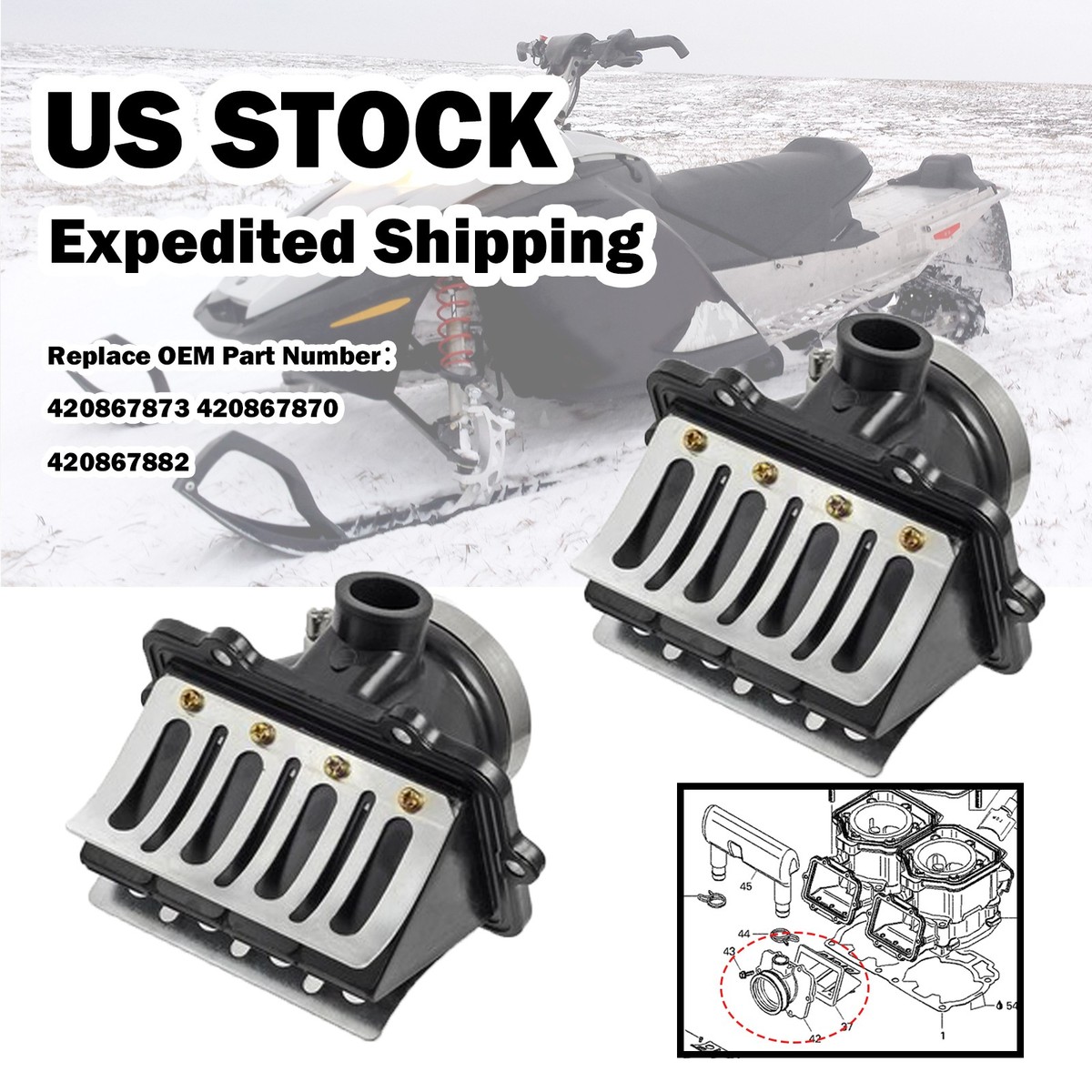 2SETS Carb Flange Intake Socket Reed Valve For Ski-Doo Legend