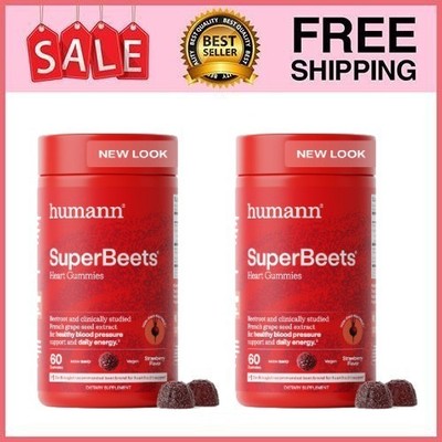 2 Pack SuperBeets Strawberry Heart Gummies, Beetroot&Grape Seed Extract,60 Ct Pk