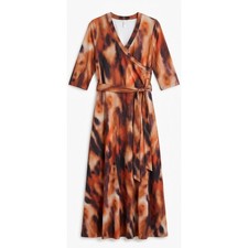 Fandee Maxi Dress Women Medium Orange NWT Abstract V-Neck Wrap Belted