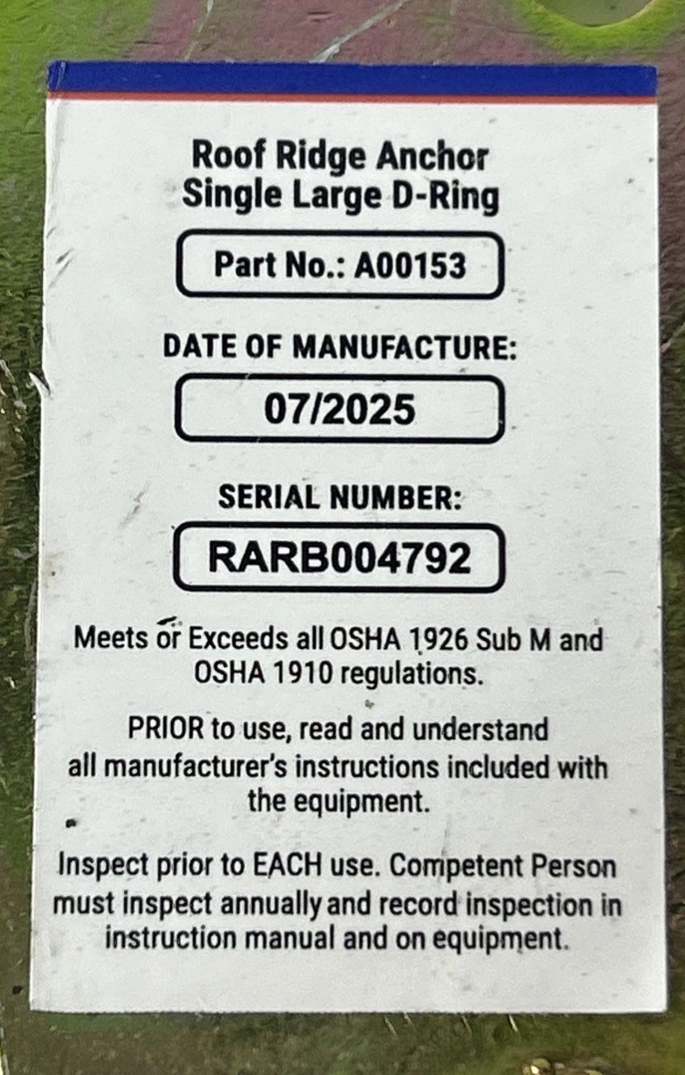 Palmer Safety A00153 GWP Large D-Ring Roof Ridge Anchor 5000 LBS MBS photo 4