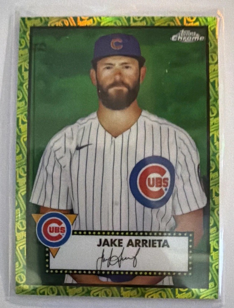 2021 Topps Chrome Plat Anniv- Jake Arrieta #297 Green & Yellow Refractor /99