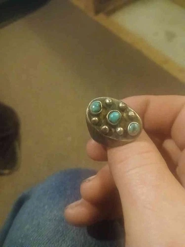 Zuni Sterling Silver Turquoise Cluster Ring