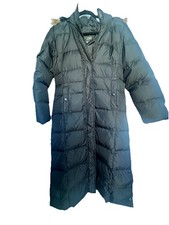 Women's Large Black Long Down Puffer Jacket with Fur Trim Hood