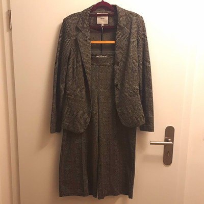 ICHI Damen Kostüm Anzug-Set Blazer & Rock Karo Gr. M grau/schwarz/beige