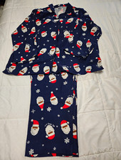 Old Navy XL-tall Flannel 2-Piece Pajama Set Blue Santa Snowflake Button Collared