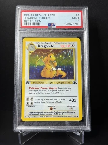 1999 POKEMON FOSSIL 1ST EDITION #4 DRAGONITE-HOLO PSA 9