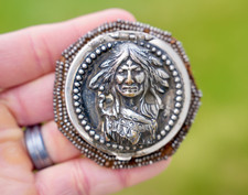 1903 Antique Coin Purse Indian Chief Beaded Silver plated Vintage pouch