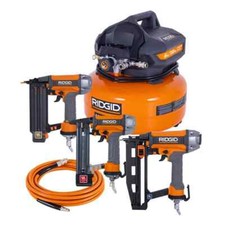 RIDGID 6 Gal. 150 PSI Electric Air Compressor w/ Hose & 18GA Brad Nailer