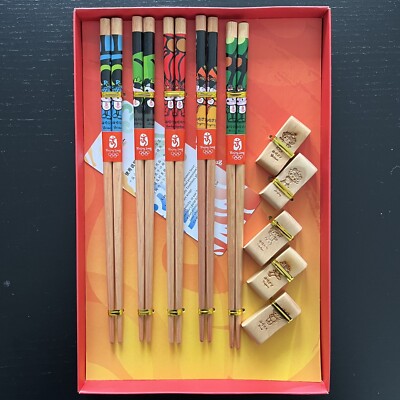 Olympic Games Beijing 2008 Five Fortune Chopsticks Set + Bonus Coasters NEW