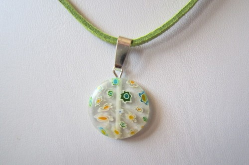 Cordón y colgante círculo cristal milflores transpare collar suede verde 48 cm 1 - Imagen 3 de 3