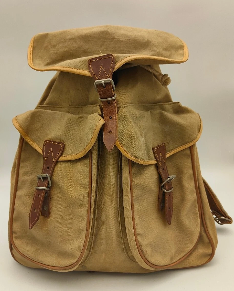 Vintage 1960s Army Military Mountain Climbing Rucksack Backpack Leather Canvas 2