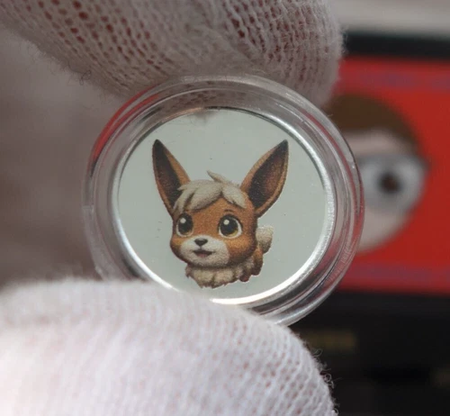Pokémon Eevee Rare 1 Gram .999 Fine SILVER Mini Proof Coin Color Round Collector