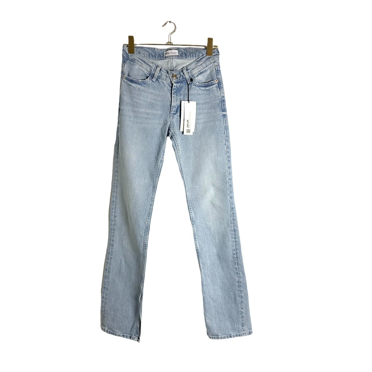 NWT Zara Light Blue Slim Fit Split Hem TRF Denim Jeans Size