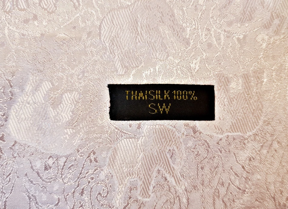 BUFANDA VINTAGE AUTÉNTICA SW ANIMAL ELEFANTES BLANCO SÓLIDO JACQUARD SEDA LARGA HOMBRE Foto 3 de 3