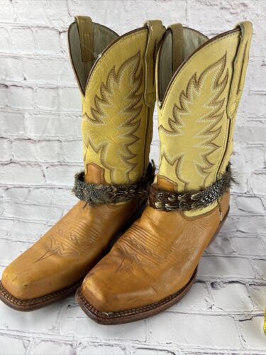 Stetson Leather Cowboy Boots Men's 9 EE Square Toe Size IRREGULAR - Picture 1 of 24