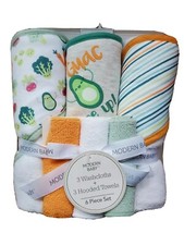 Modern Baby 6 Piece Holiday Hooded Bath Towel  Washcloth Set New Unisex