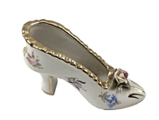 Dresden Germany Victorian Porcelain High Heel Shoe Floral Pattern Gold Trim