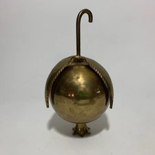 Indian Brass Damper Hook - RARE Vtg Brass Pomegranate Damper Pull Fireplace Flue