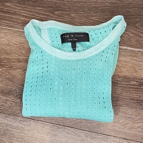 Rag & Bone Arianna Flyaway Back Aqua Perforated Pullover Women's Small - Picture 7 of 8