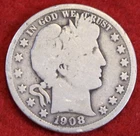 1908-D Barber Half Dollar 90% Silver Coin Circulated BH516 B1