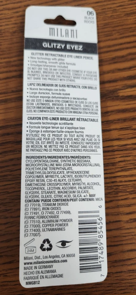 2PCS NIP MILANI RETRACTABLE GLITTER EYELINER PENCIL #06 BLACK ROCKS .01oz EA - Image 2 of 3