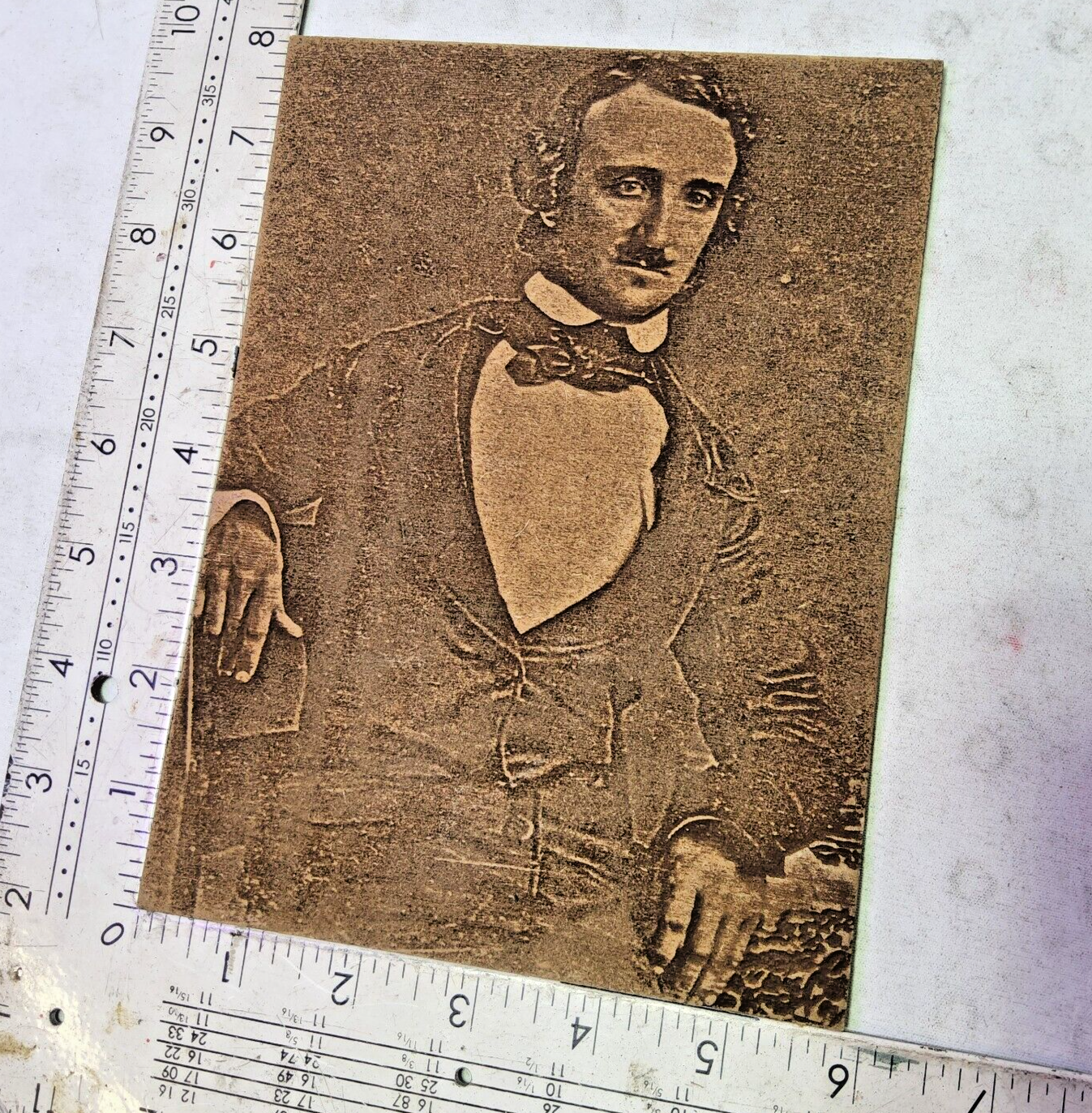 Laser engraved Edgar Allen Poe textured 3d portrait mdf board 6x8 writer raven