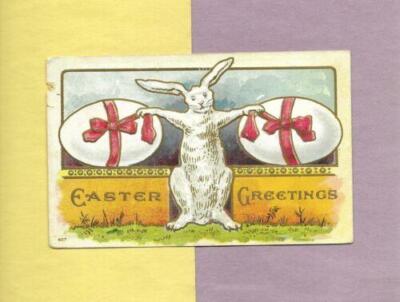 WHITE BUNNY, HUGE EGGS On Colorful Vintage 1909 EASTER Postcard