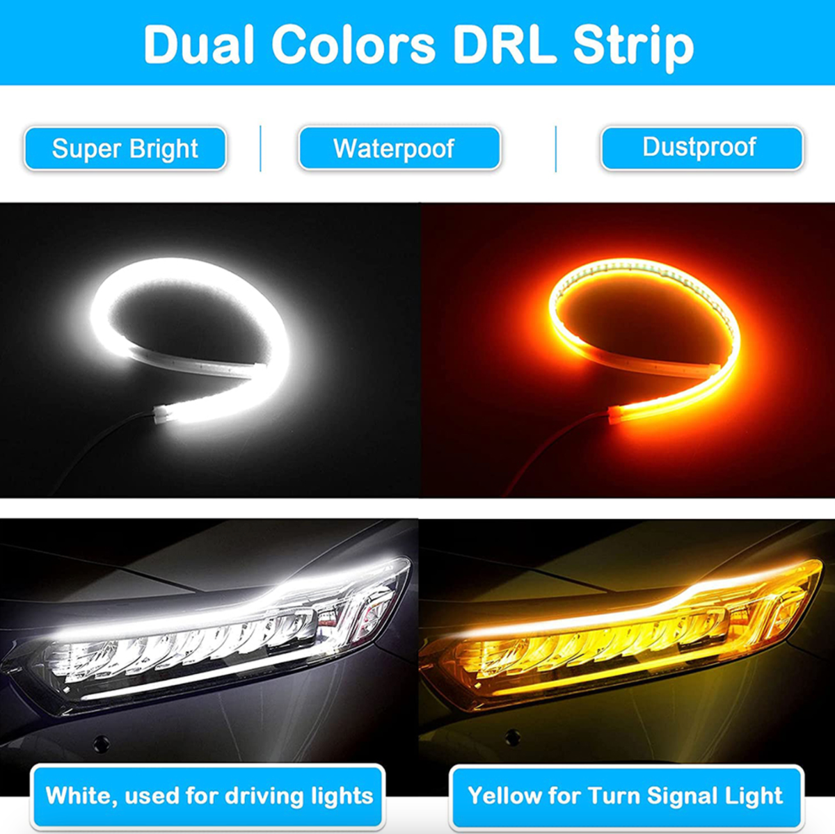 2 x 60CM Slim Amber Sequential Flexible LED DRL Turn Signal Strip